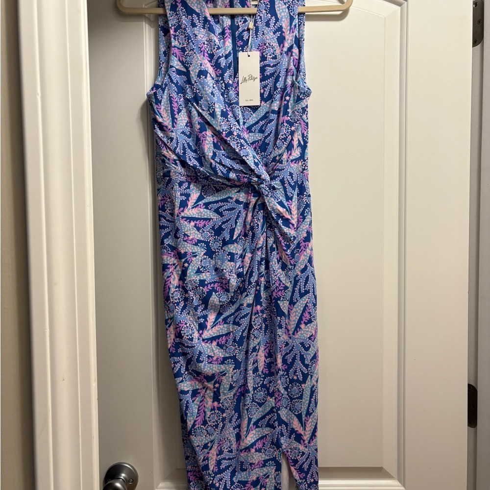 Lilly Pulitzer Odella V-Neck Midi Dress in Barton Blue Star Gazing, Size 6